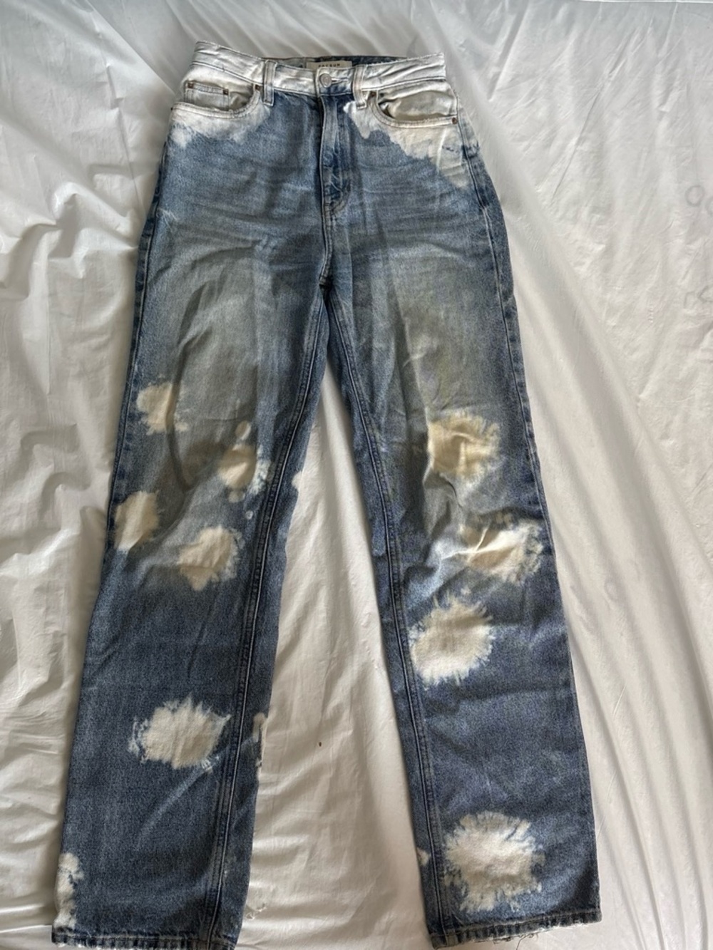 PacSun Women’s Straight-Leg Bleached Spot Jeans - Blue/White Size 24